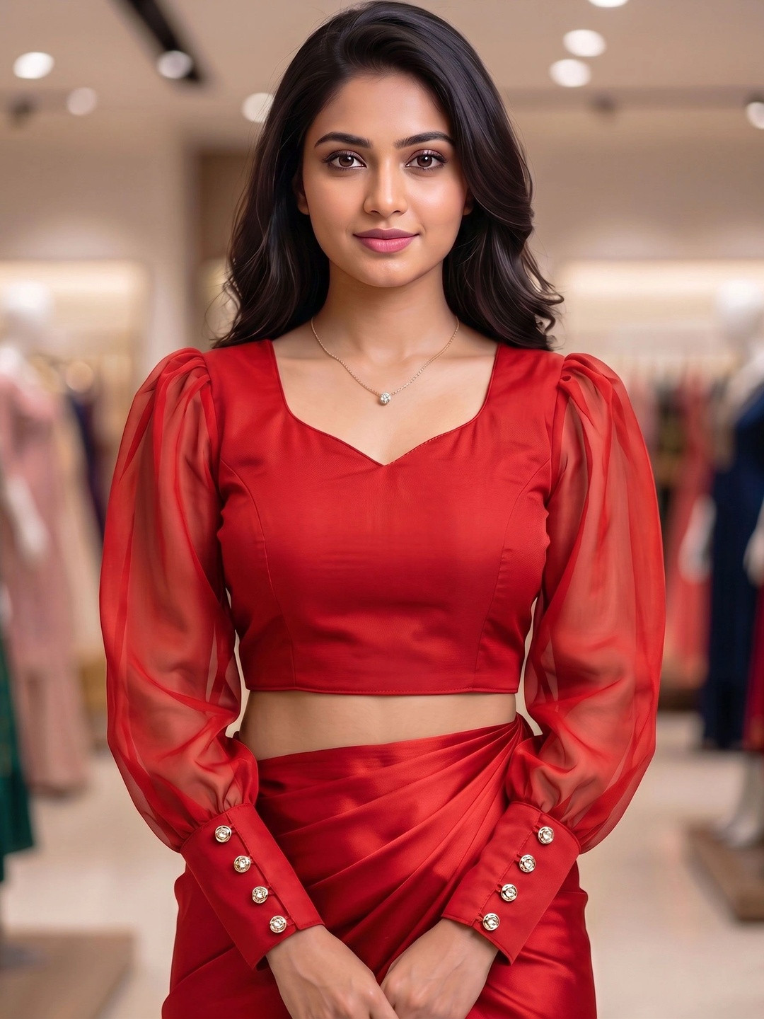 freelax Solid Beads and Stones Saree Blouse