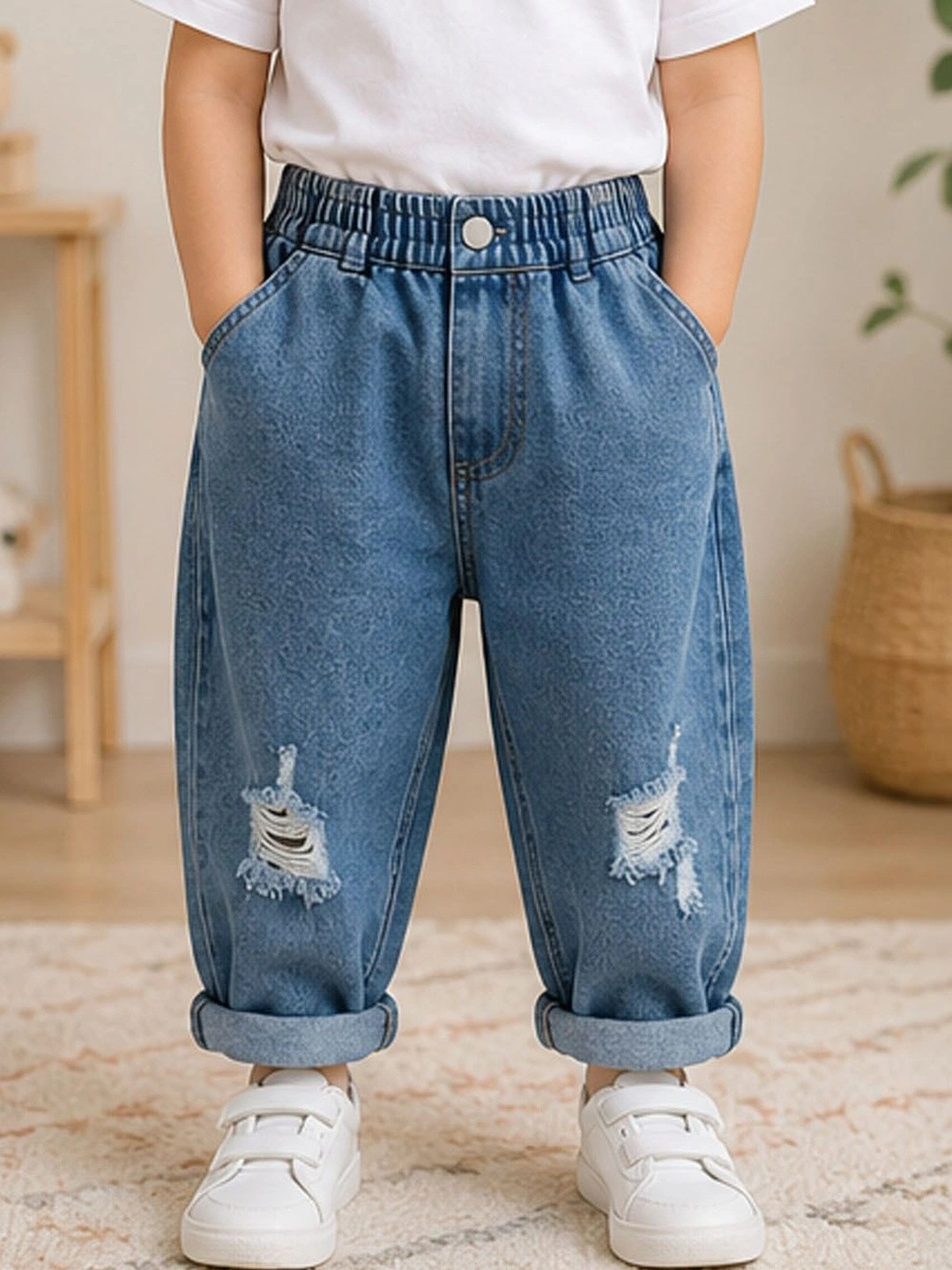 Xsole Boys Mid-Rise Highly Distressed Cuffed Hem Jeans