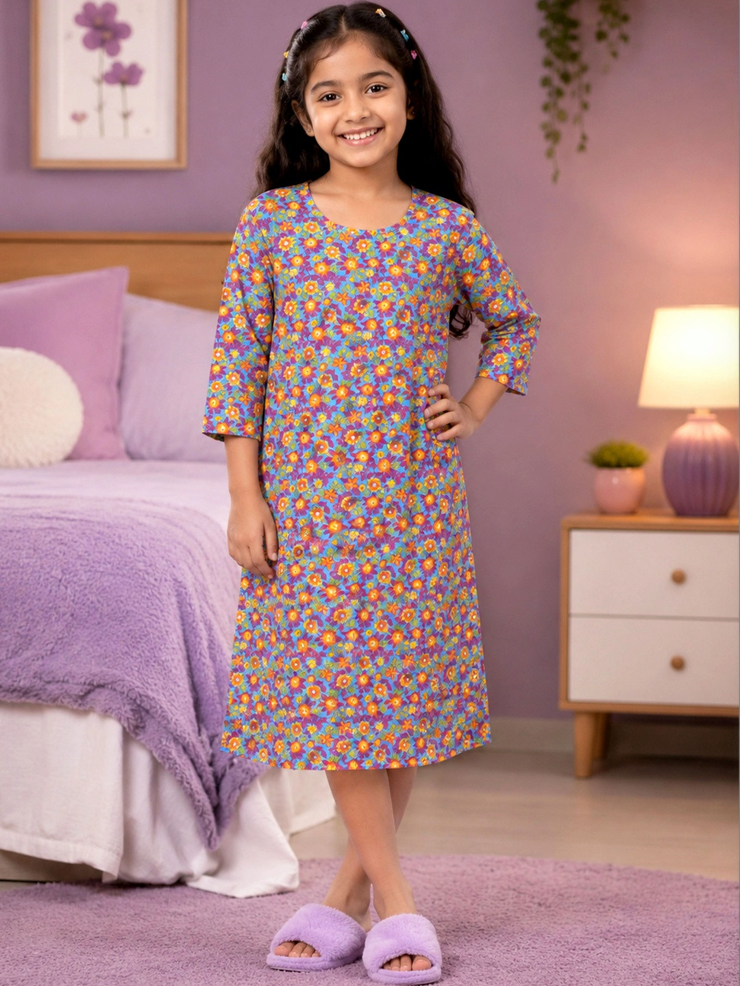 KiddoPanti Girls Printed Nightdress