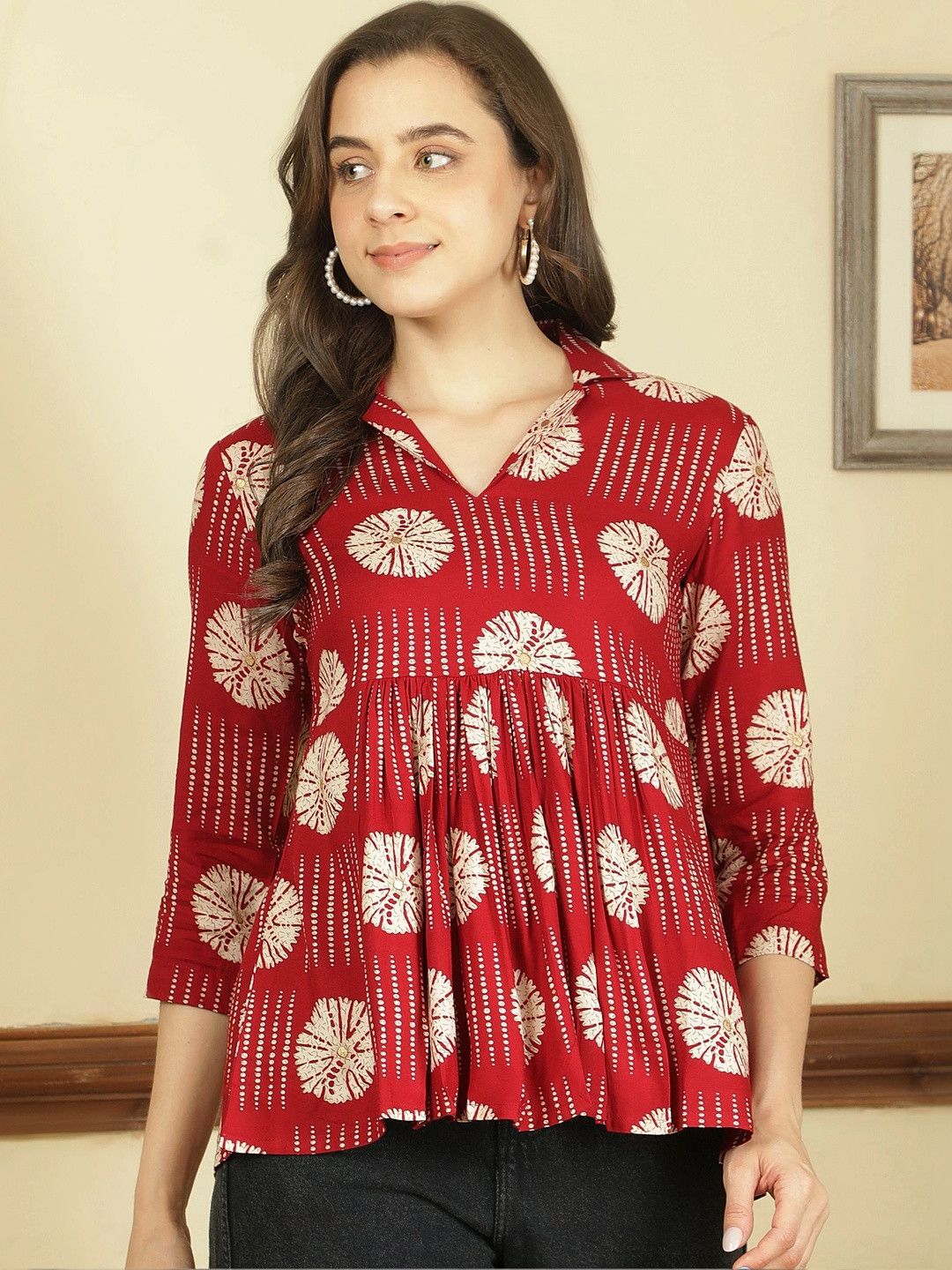 AMOUS Tie and Dye Print Peplum Top