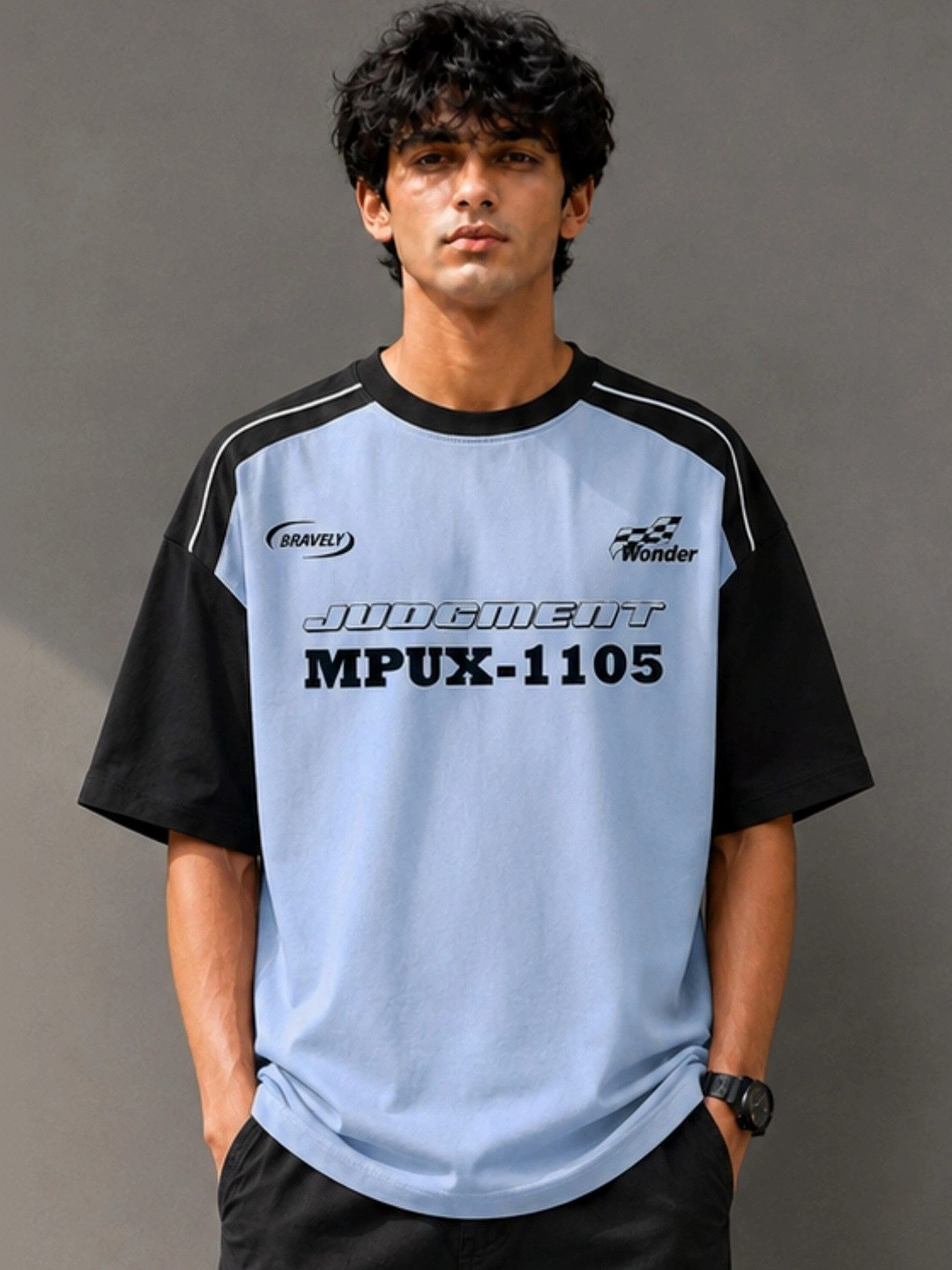 JUMPCUTS Men Typography Colourblocked T-shirt
