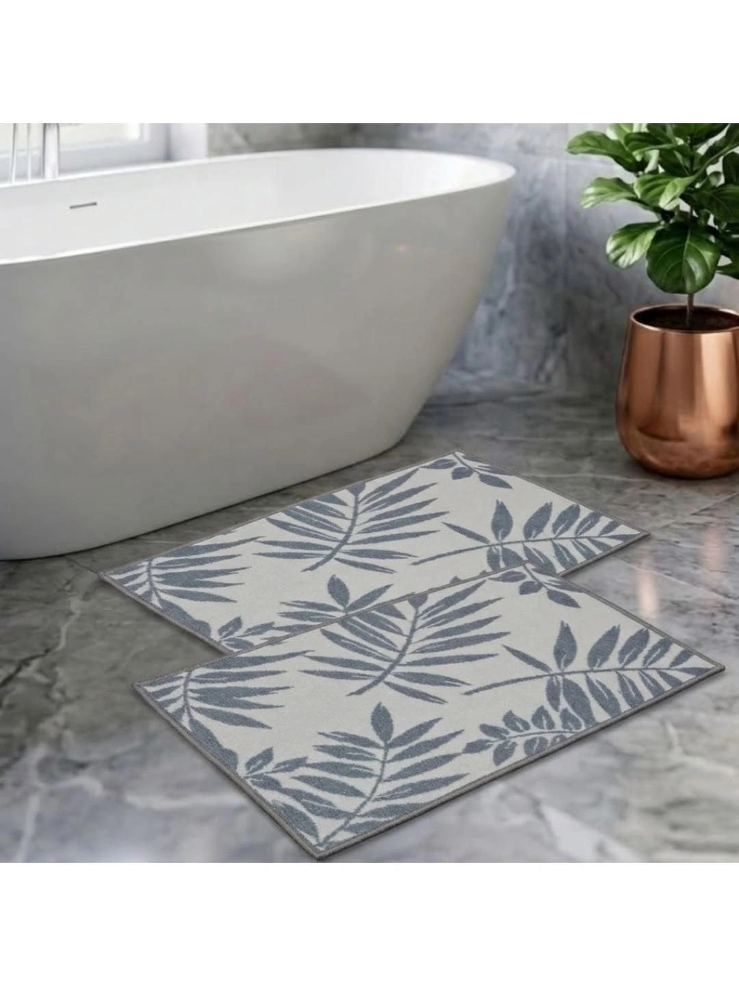 Athom Trendz Grey Set of 2 Printed Anti Slip Bathmats 58x38cm