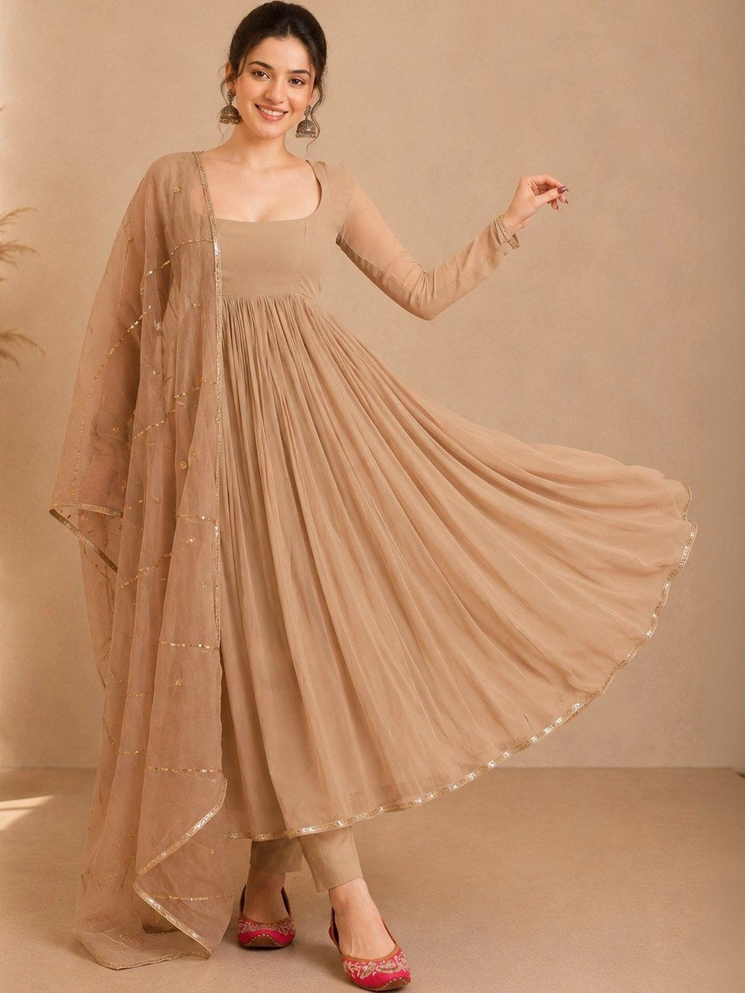 B4ME.COM Women Empire Sequinned Kurta with Trousers & With Dupatta