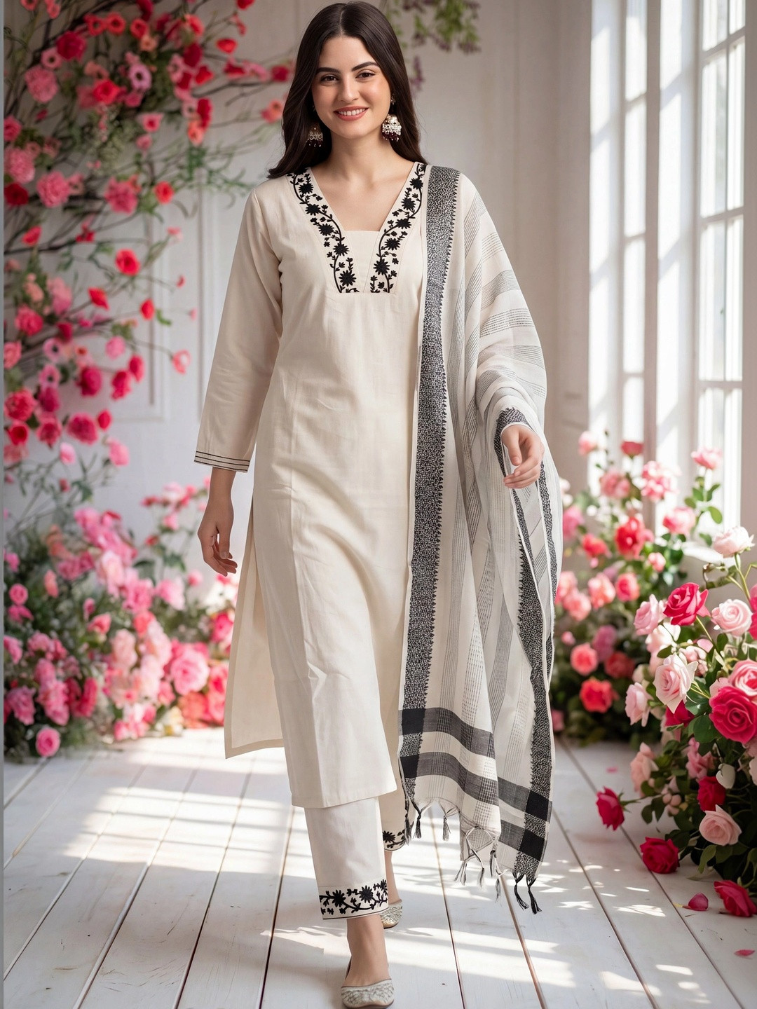 2ni8 lifestyle Women Embroidered Regular Sequinned Kurti with Salwar & With Dupatta