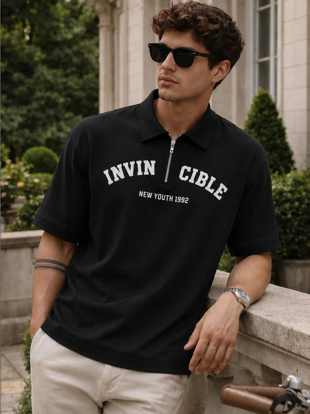 JUMPCUTS Men Typography Printed Polo Collar T-shirt