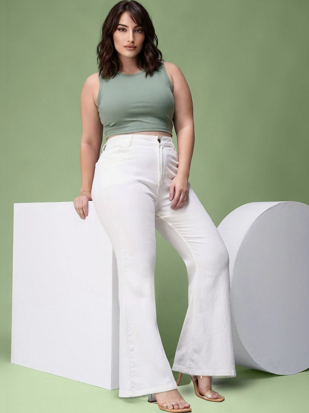 Miss Chase A+ Plus Size Women's White Bootcut High Rise Regular Stretchable Denim Jeans