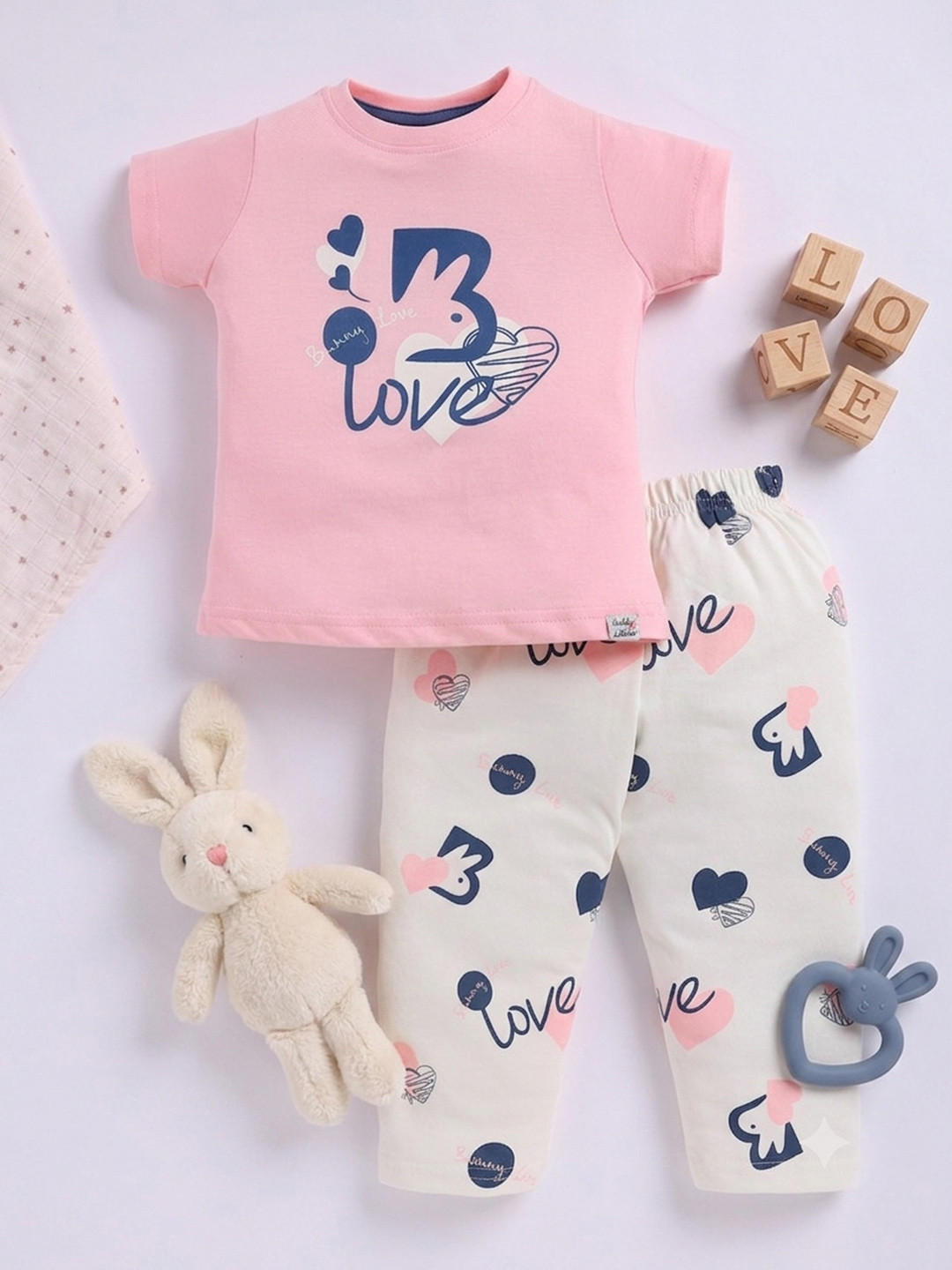 Teddy Girls Typography Printed Pure Cotton Night suit