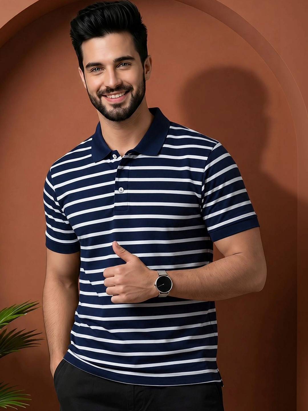 Moda Rapido Men Striped Polo Collar T-shirt