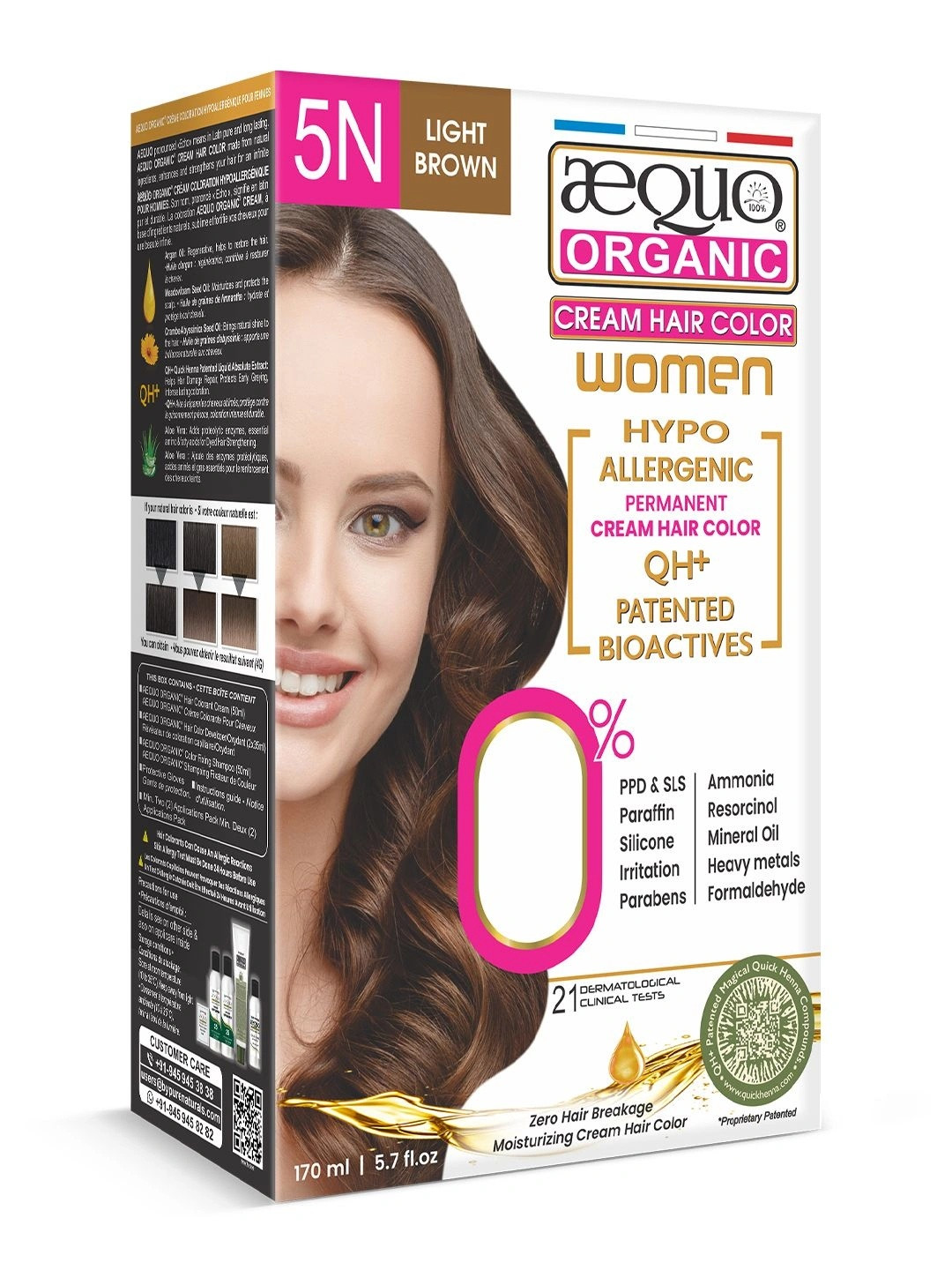Aequo Organic Women Permanent Hair Color with Organic Ingredients - Light Brown 5N