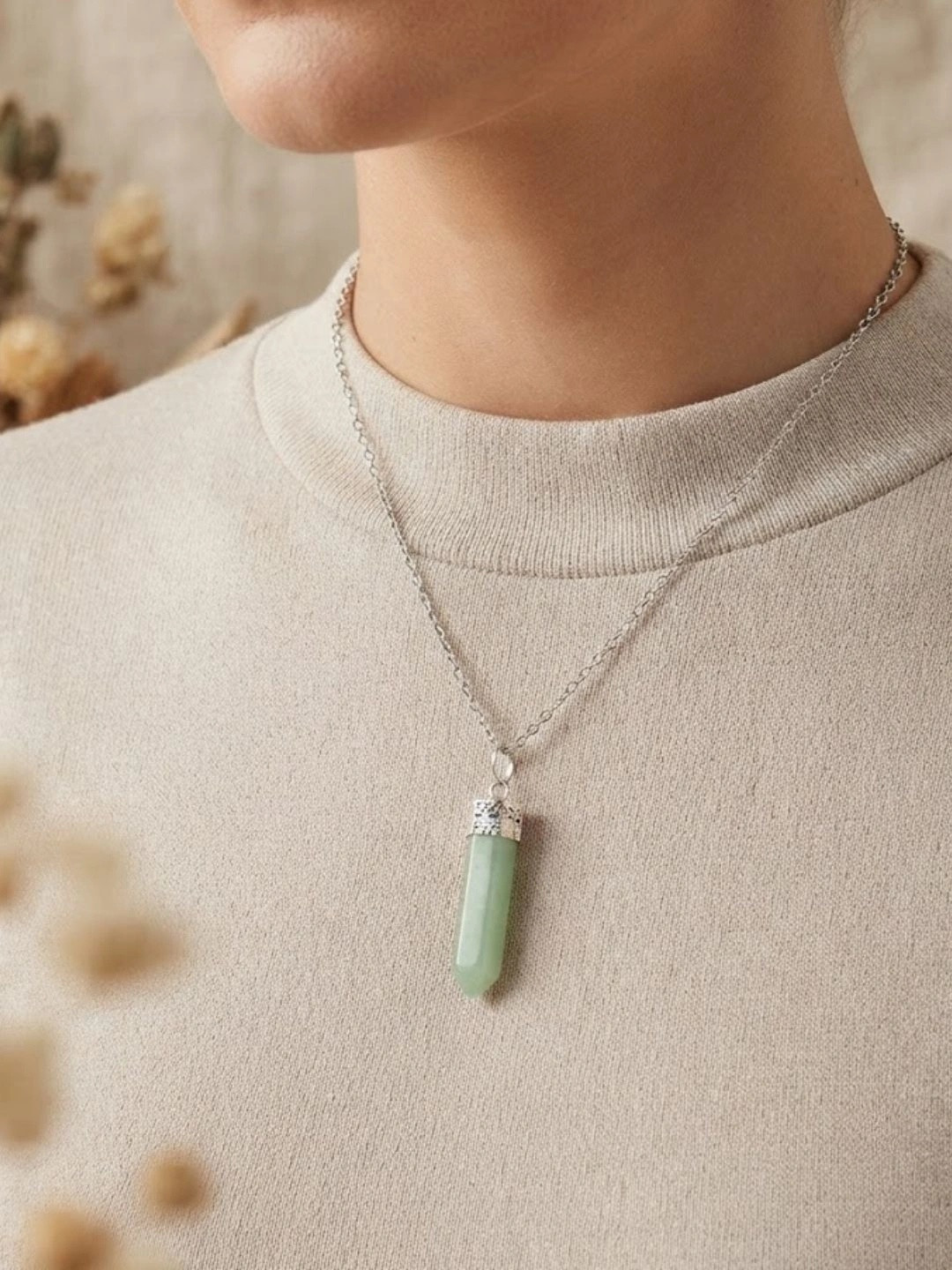 Shubhanjali Unisex Silver-Plated Aventurine Pencil Pendant