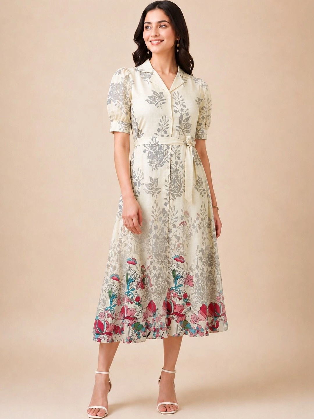 ROSEMELON Floral Print A-Line Midi Dress