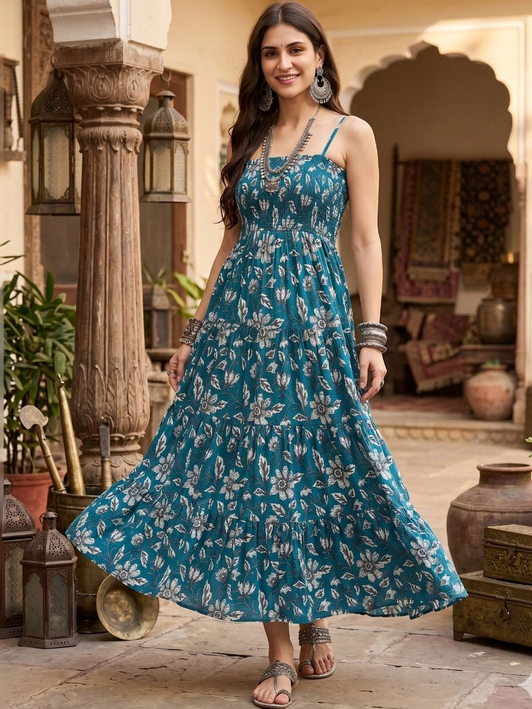 OBLEK Floral Print Fit & Flare Midi Dress