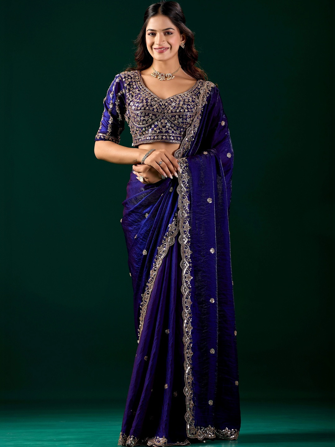 KANYAARI Nora Satin Saree With Cutdana Work