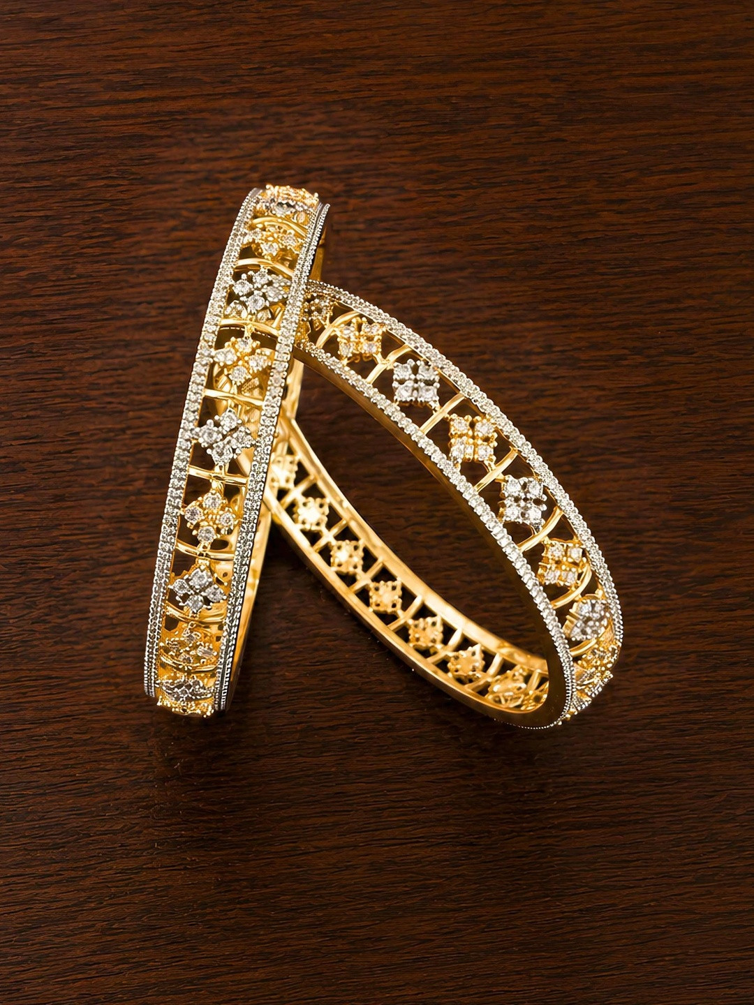 Zevarly Set Of 2 Gold-Plated CZ Studded Bangles