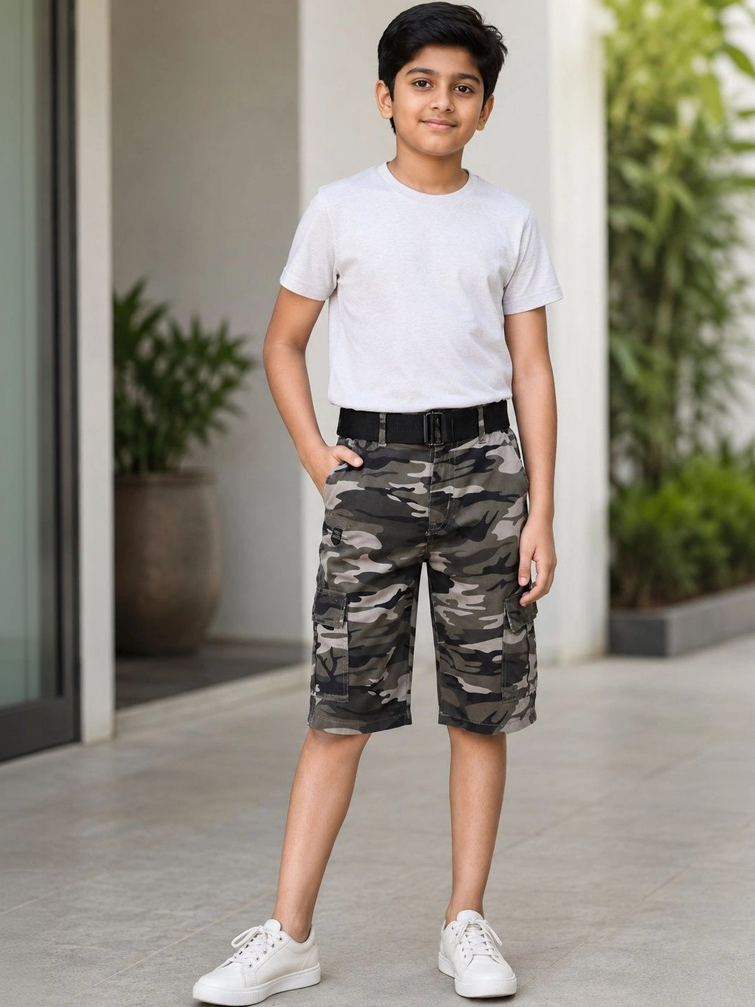 PUPPET-NX Boys Camouflage Printed Mid-Rise Cargo Shorts