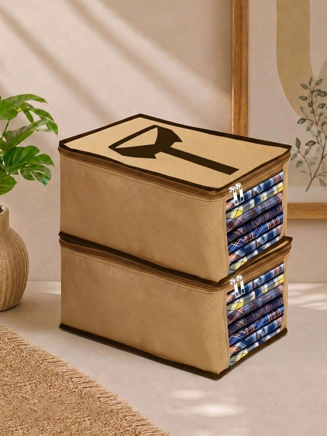 atorakushon Set of 2 Brown Solid Clothes Oraganizer