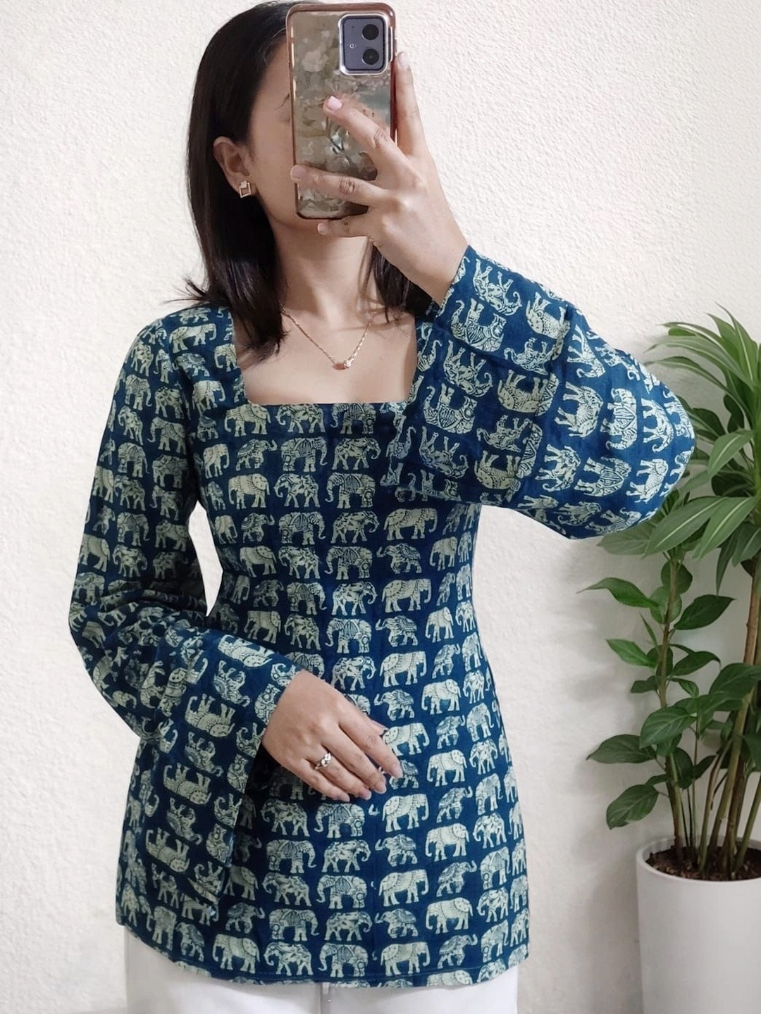 Smartyhub Printed Square Neck Flared Sleeves Kurti