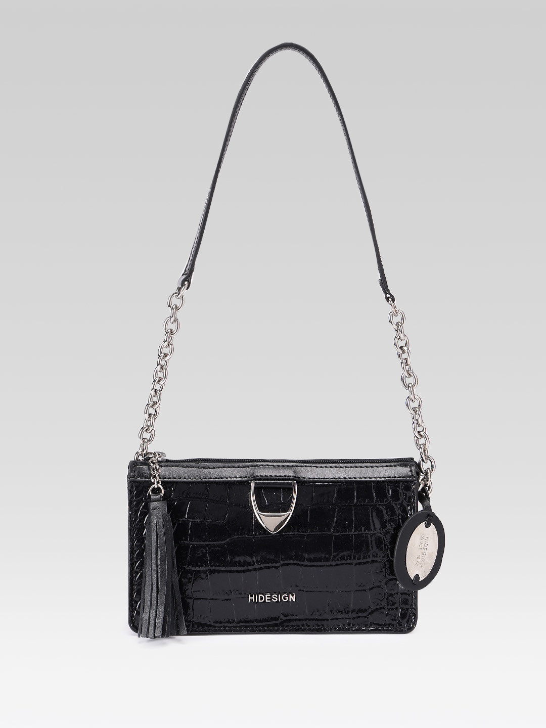 Hidesign Textured Leather Shoulder Bag with Tasselled