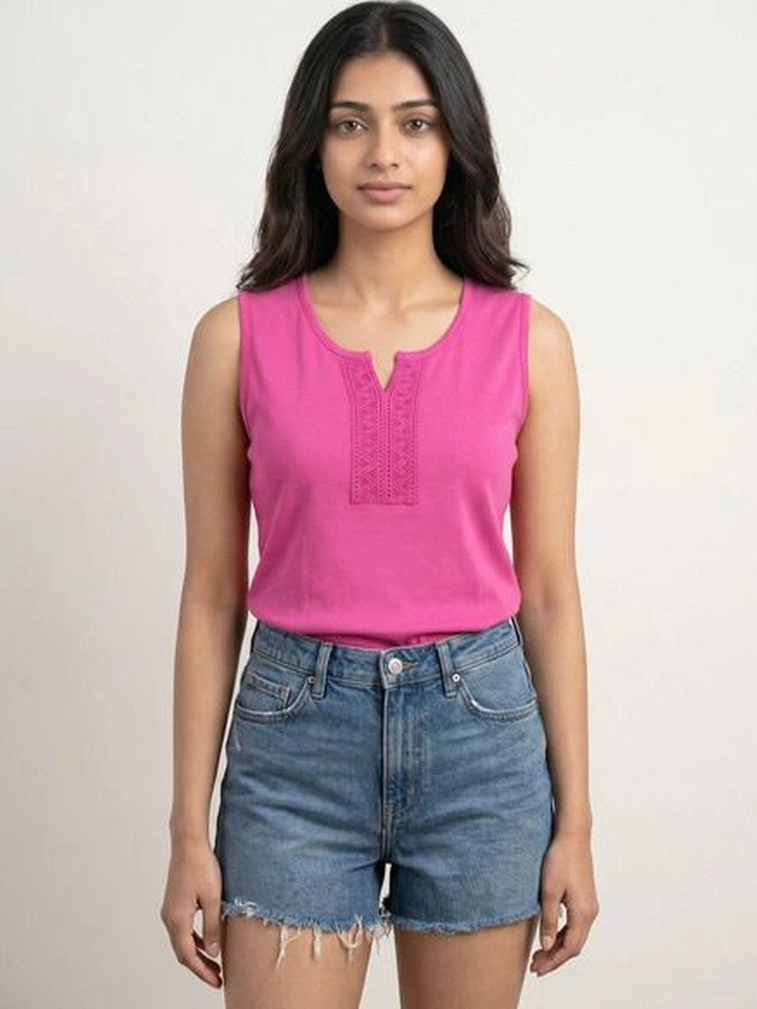 Hive91 Women Solid V-Neck Cotton T-shirt
