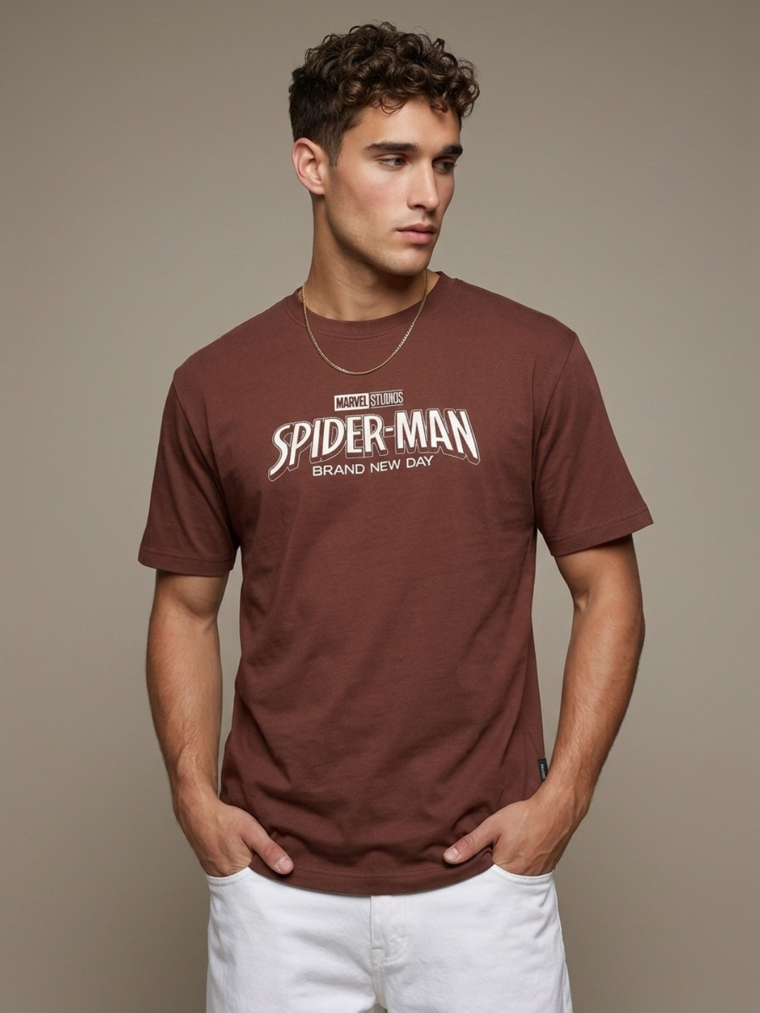 glitchez Spider Man Printed Drop-Shoulder Sleeves T-shirt