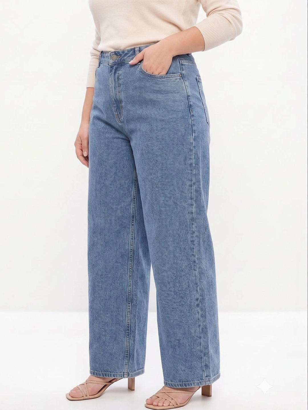 Purple Feather Women Plus Size Wide Leg High-Rise Stretchable Jeans