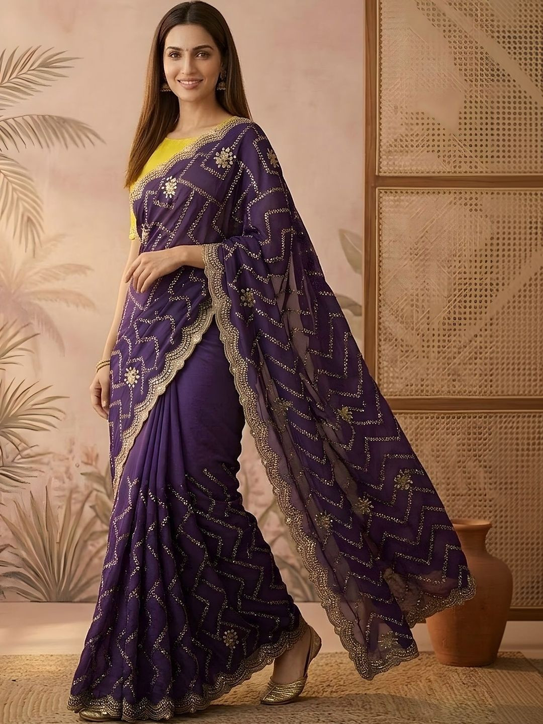 Sangria Embroidered Silk Blend Saree