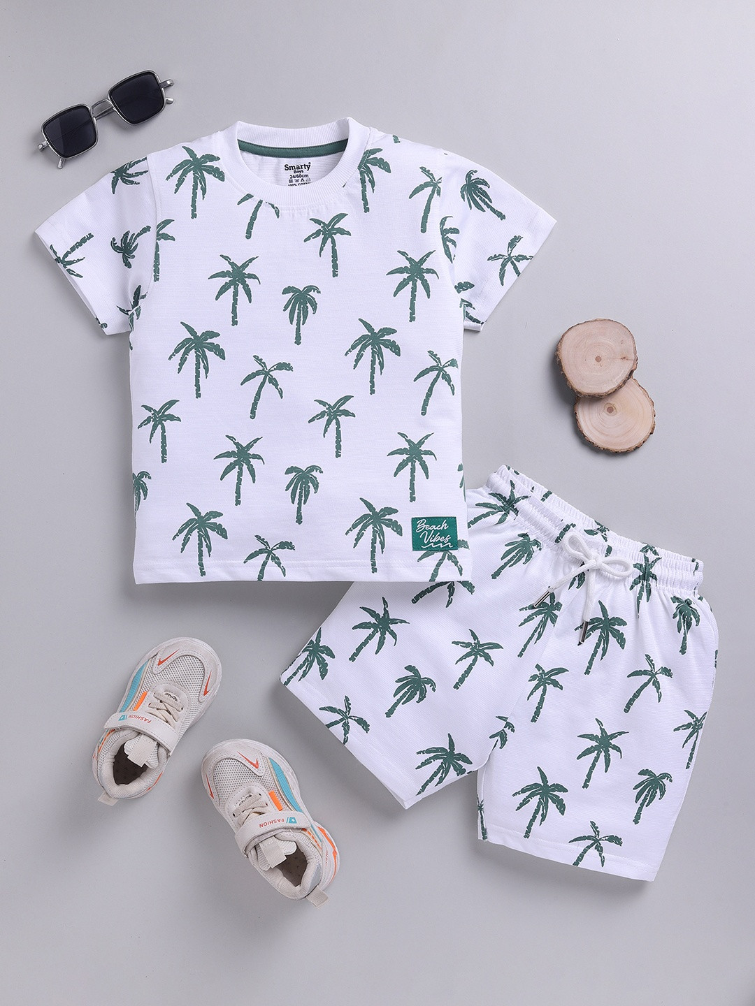 SMARTY BOYS Tropical Printed Pure Cotton T-shirt with Shorts