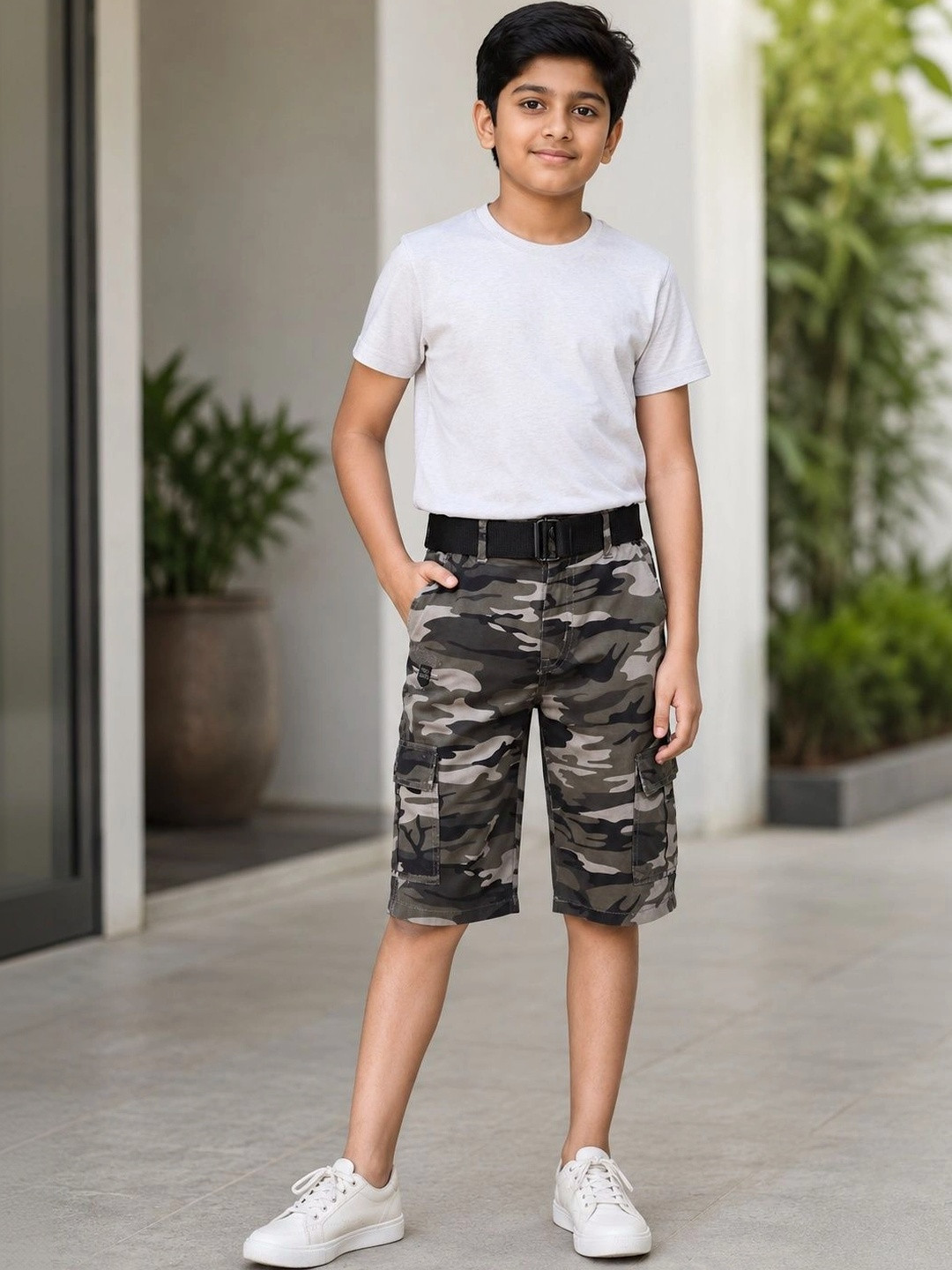 PUPPET-NX Boys Camouflage Printed Mid-Rise Cargo Shorts