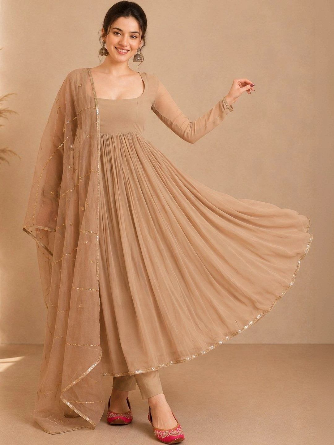 B4ME.COM Women Empire Sequinned Kurta with Trousers & With Dupatta