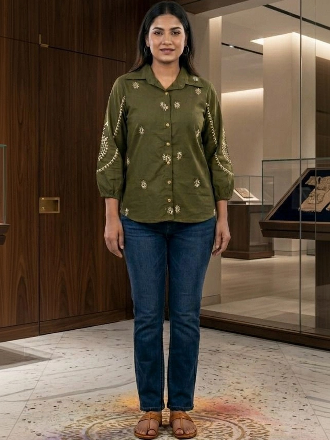 RIVNIX Embroidered Ethnic Cotton Blend Top