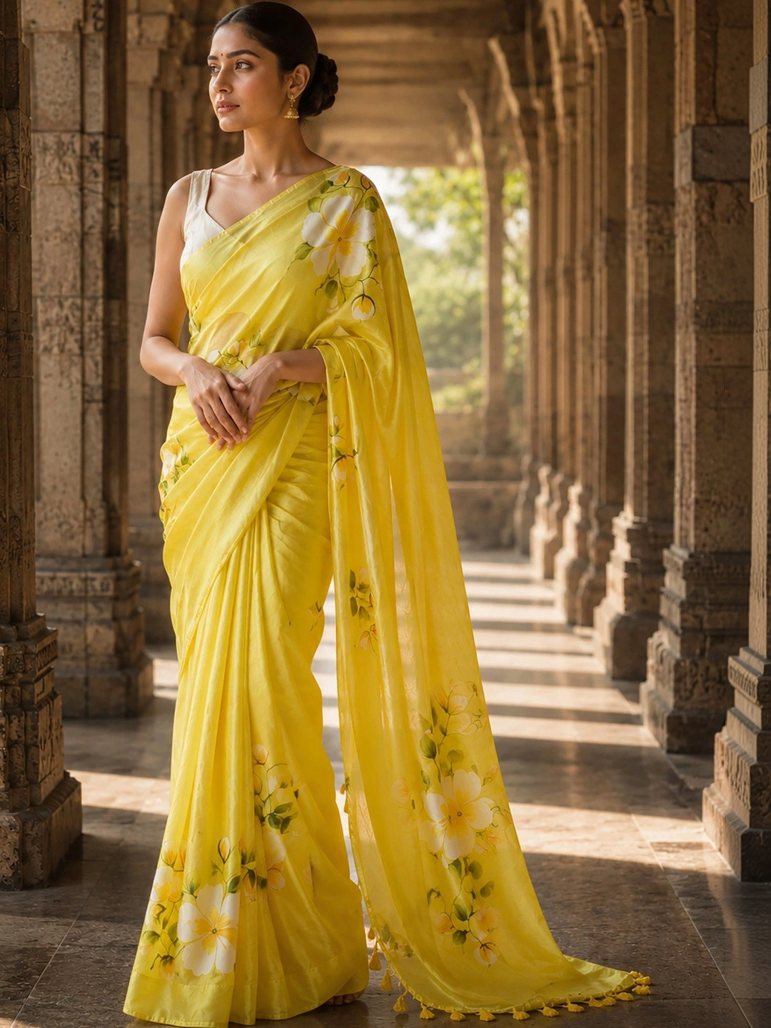 AMRUTKALA SAREES Linen Blend Designer Block Print Saree