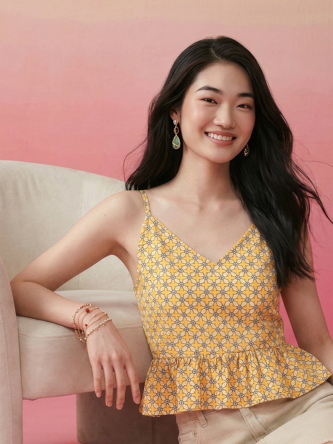 ZACCAI Sleeveless Printed Peplum Top