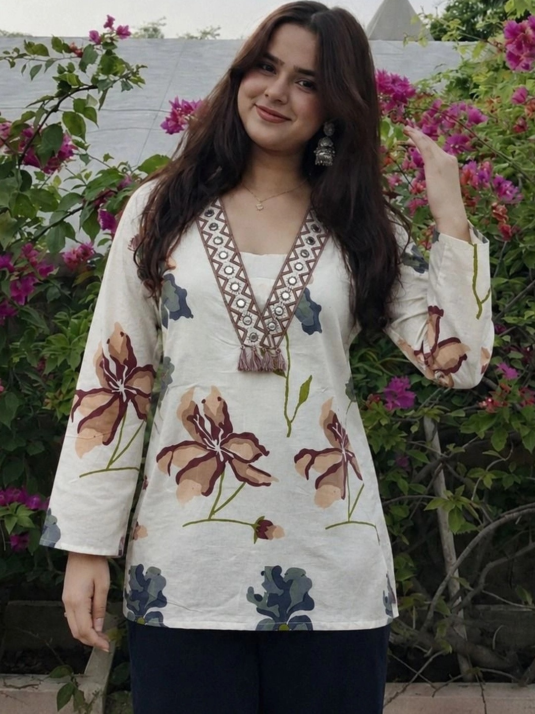 GRX Floral Print Cotton Blend Top