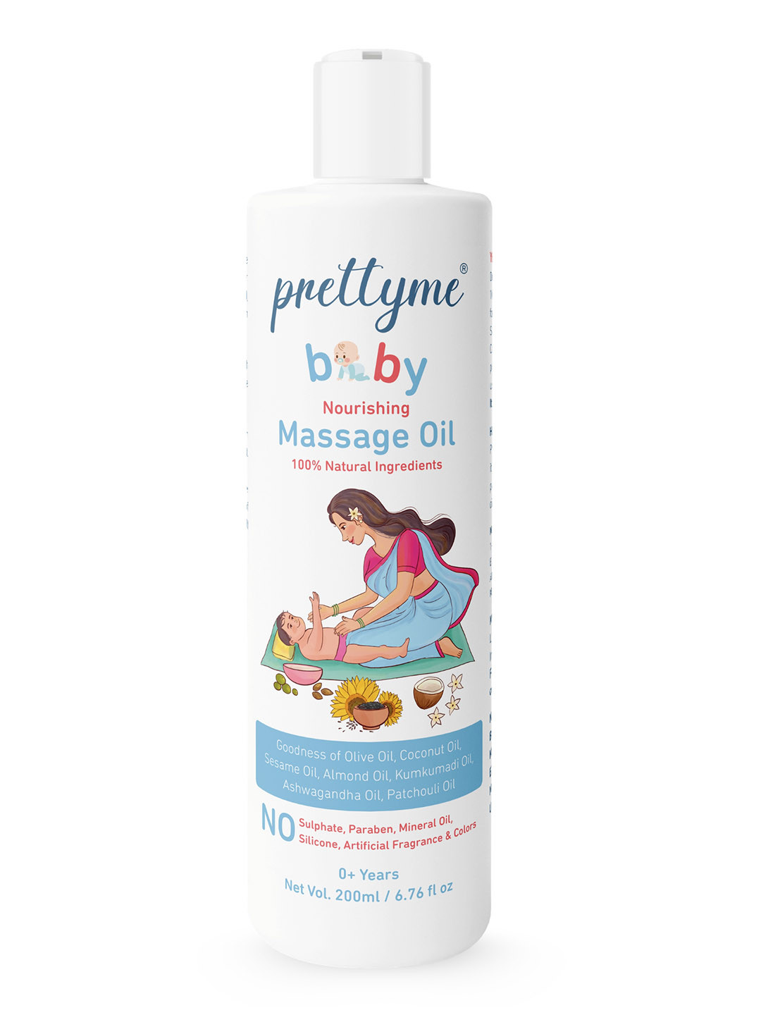 Prettyme Baby Body Massage Oil with Olive Almond Coconut Oil - 200ml