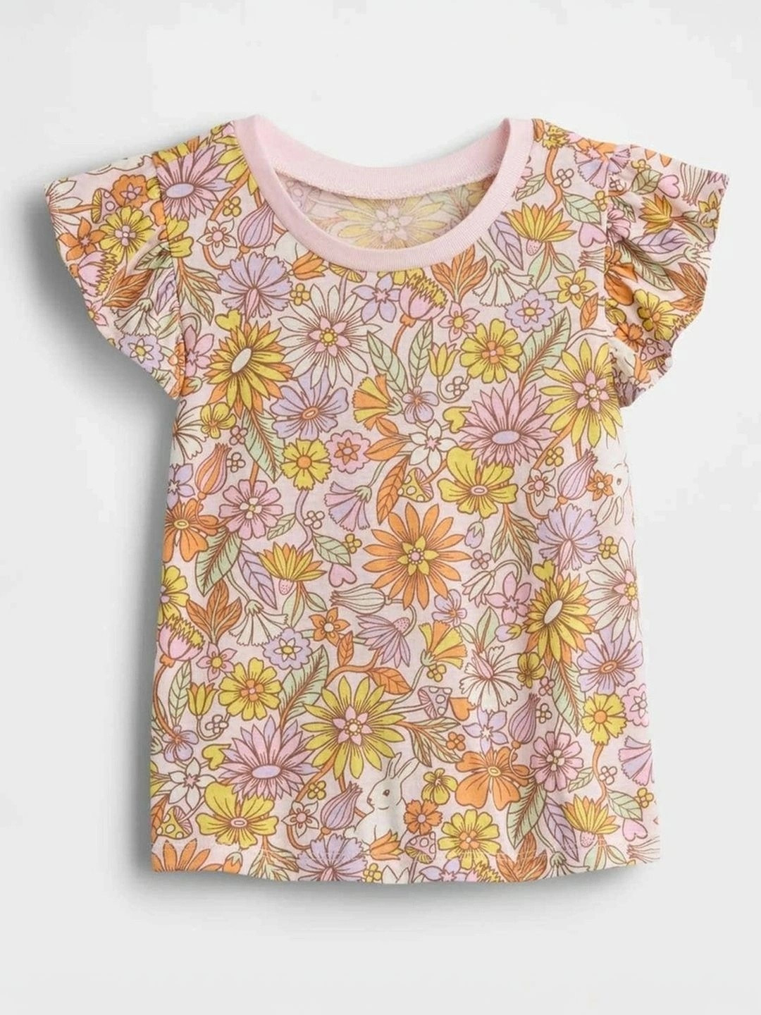 GAP Floral Print Flutter Sleeve Ruffles Cotton Top