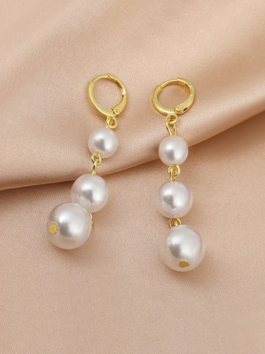 DressBerry Korean Gold-Plated Pearls Beaded Spherical Drop Earrings
