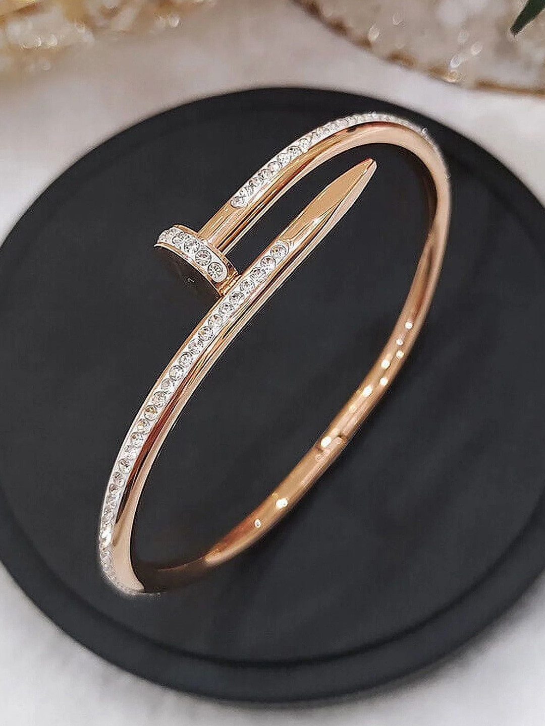 DressBerry Women American Diamond Antique Rose Gold-Plated Kada Bracelet