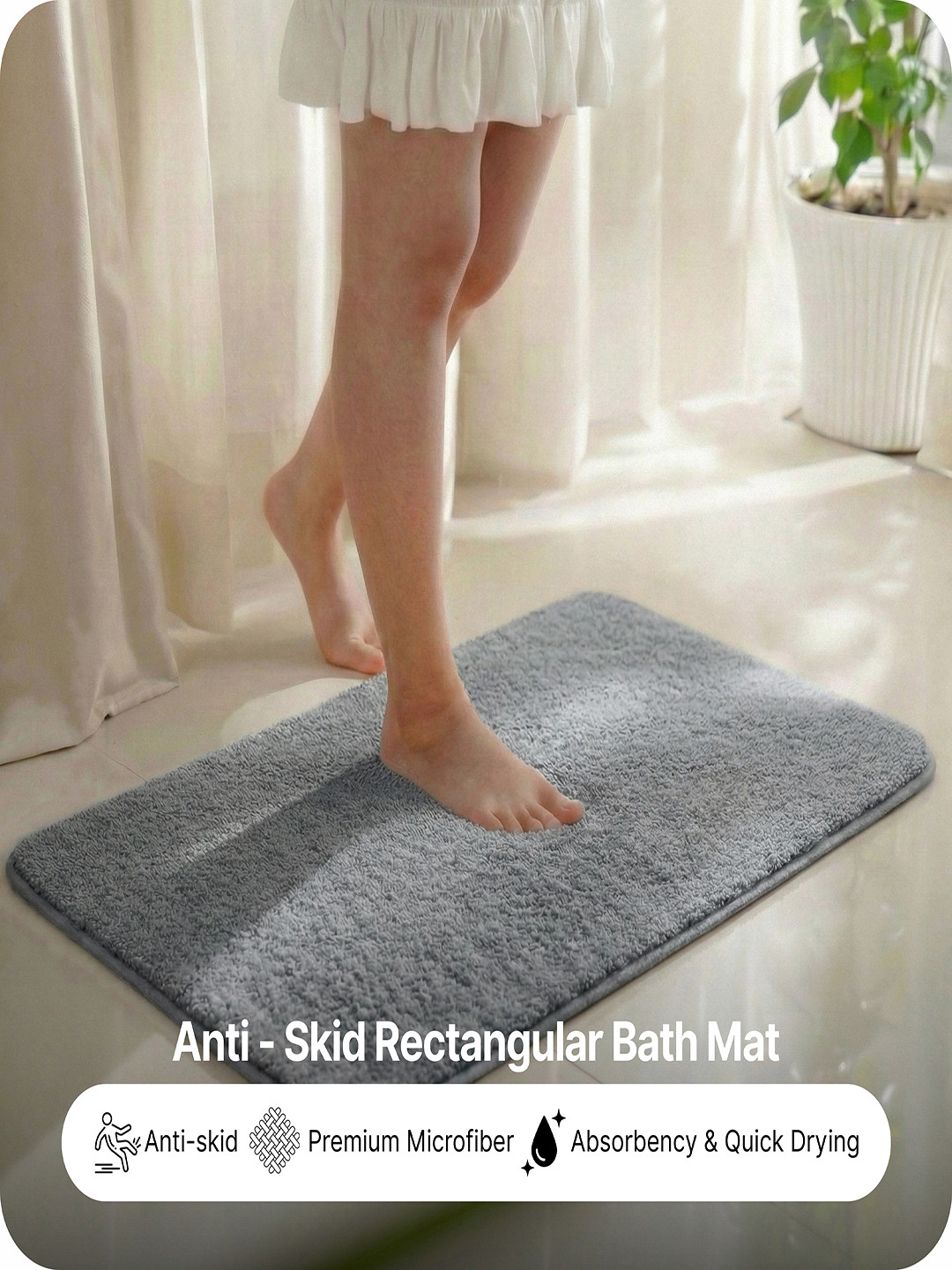 Saral Home 2Pcs Grey 1300 GSM Microfibre Anti-Skid Bath Rugs