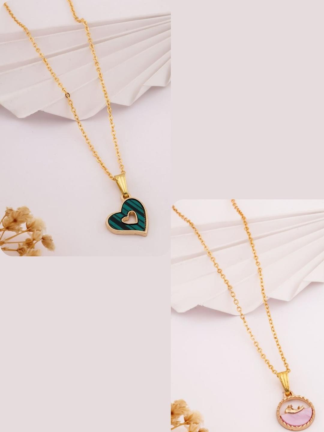 DressBerry Set Of 2 Gold-Plated Feather Minimal Necklaces