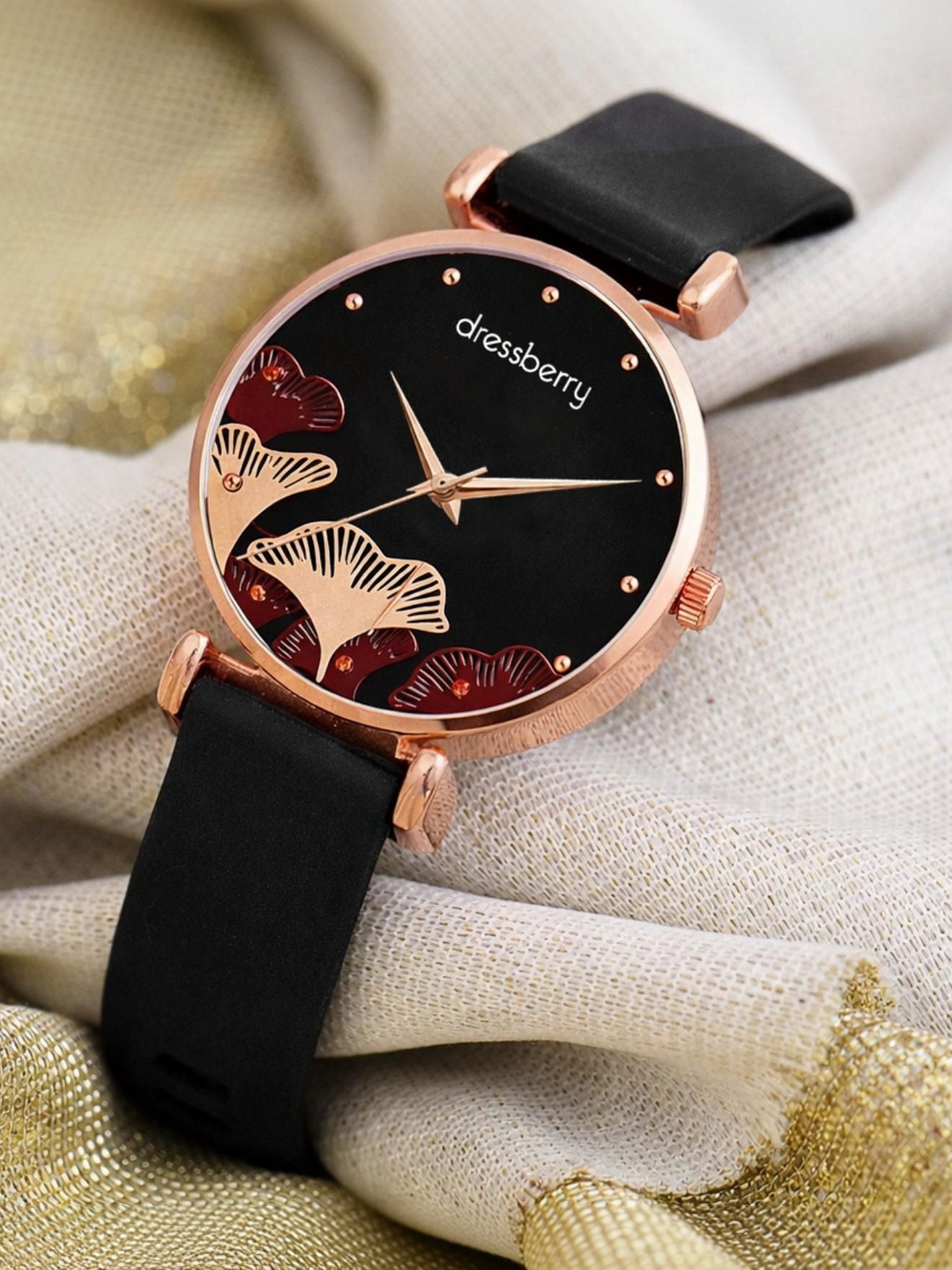 DressBerry Women Brass Dial & Straps Analogue Watch DB-LR028-BLK-BLK