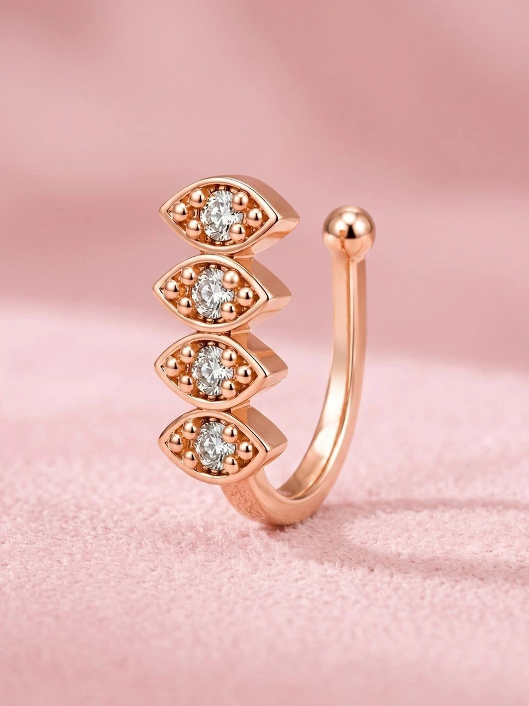 ADIVA Rose Gold-Plated White AD Stone Evil Eye Clip-On Nose Pin