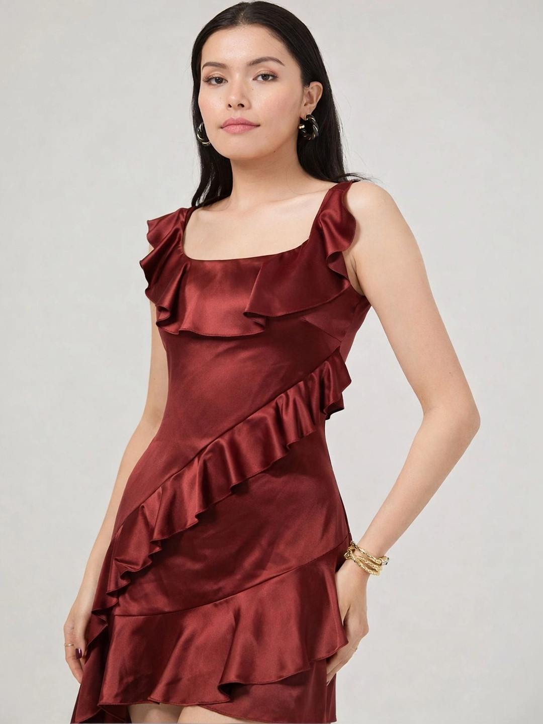STYLIA Ruffled Satin Fit & Flare Mini Dress