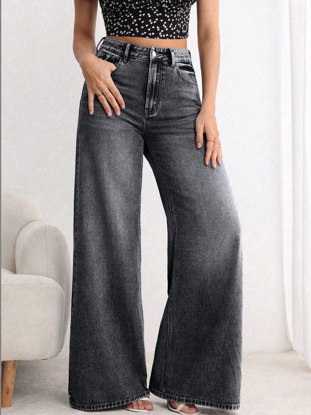 DressBerry Women Comfort Wide Leg High-Rise Stretchable Jeans