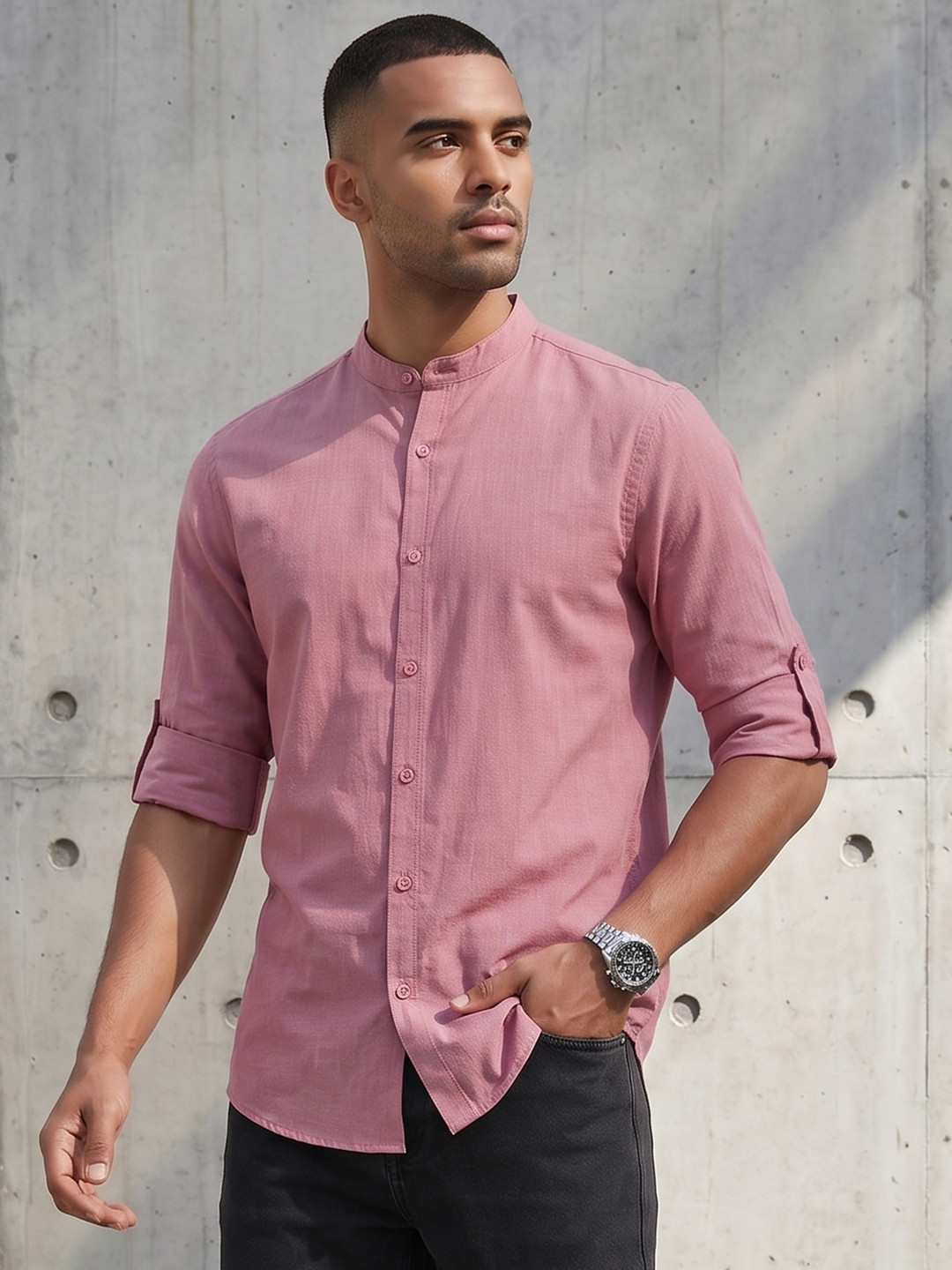 The Roadster Life Co. Band Collar Pure Cotton Casual Shirt