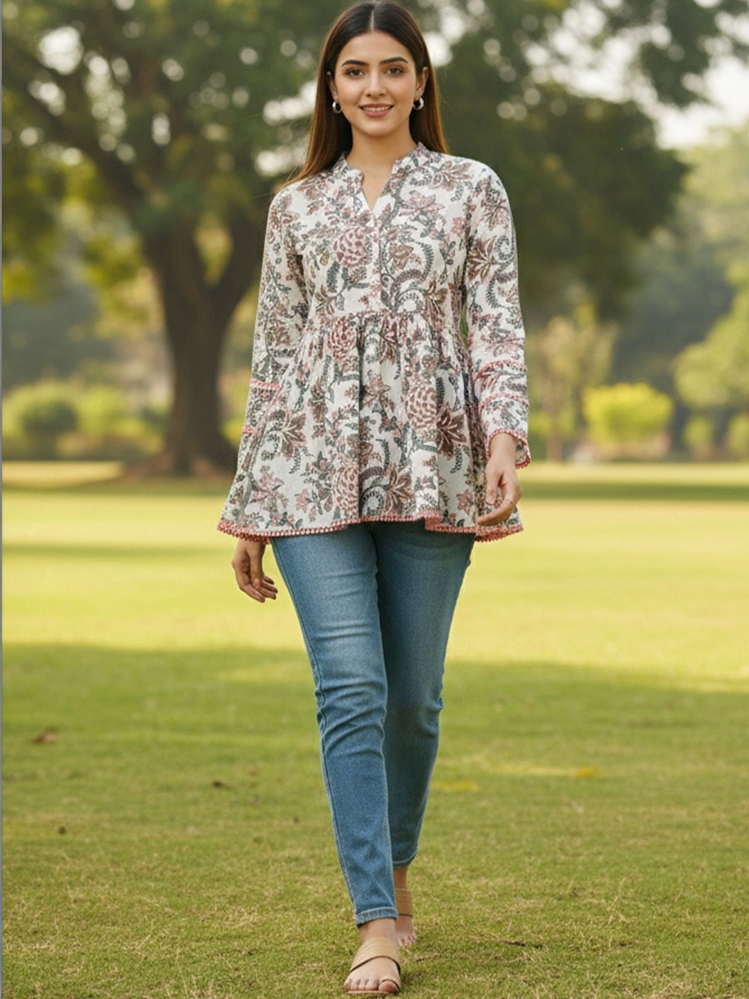 Moda Rapido Floral Printed Pure Cotton Blend Empire Kurti