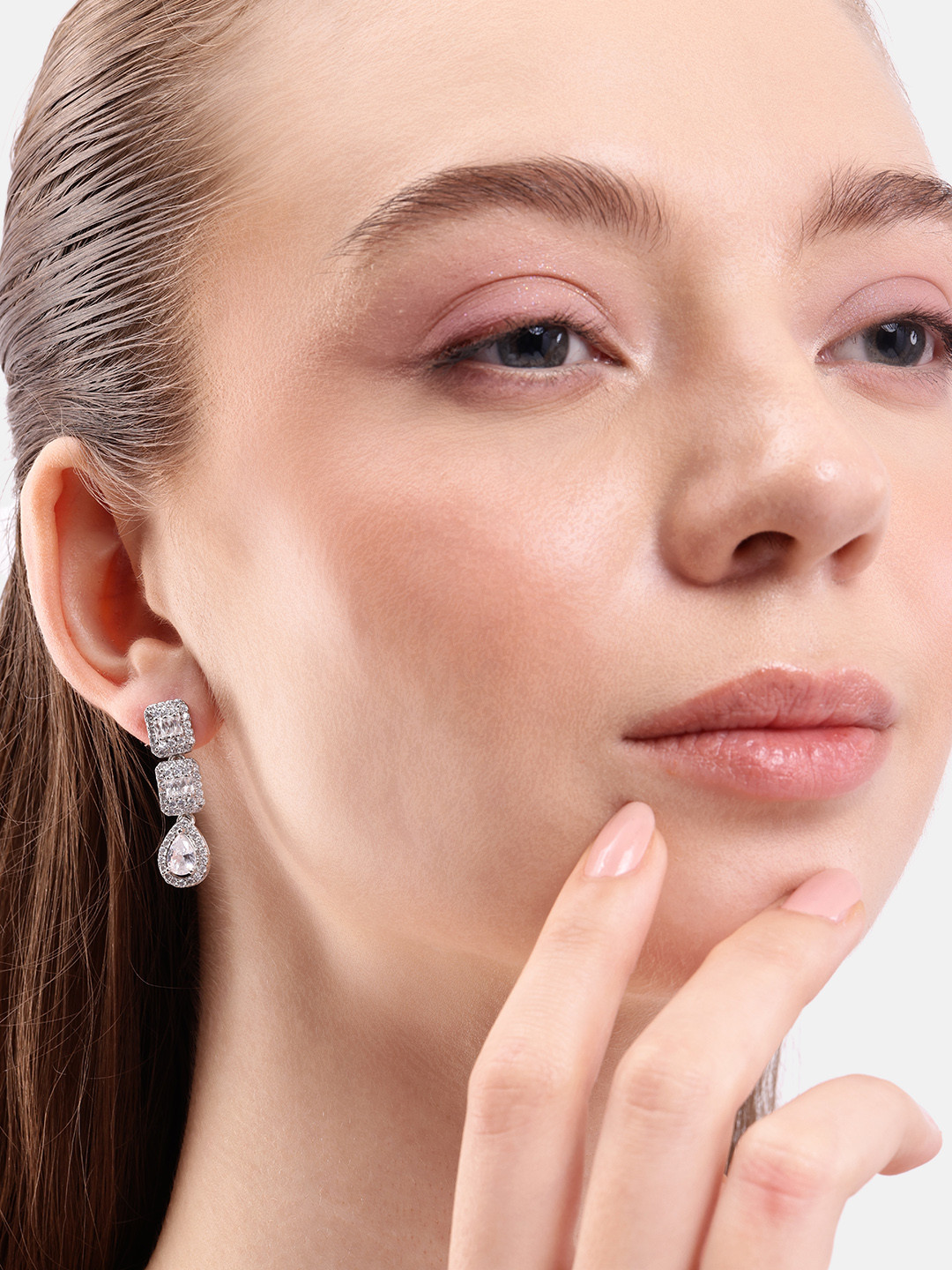 DressBerry Contemporary Stone Studded Drop Earrings
