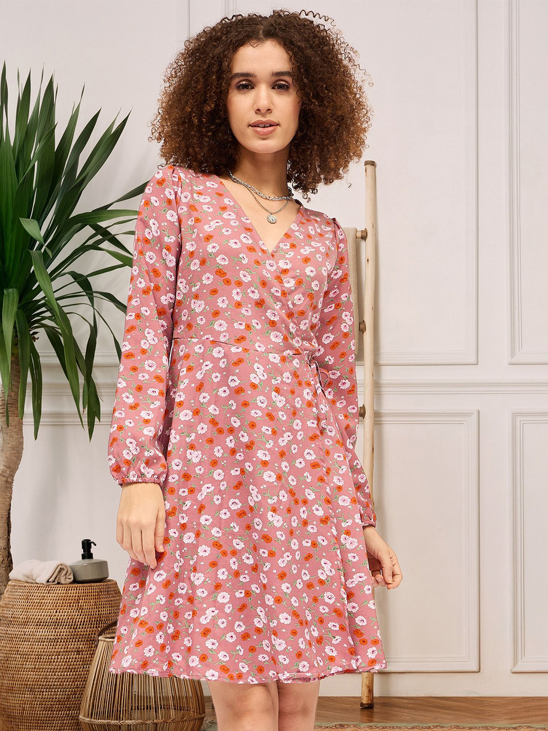 DressBerry Floral Print Puff Sleeve Dress