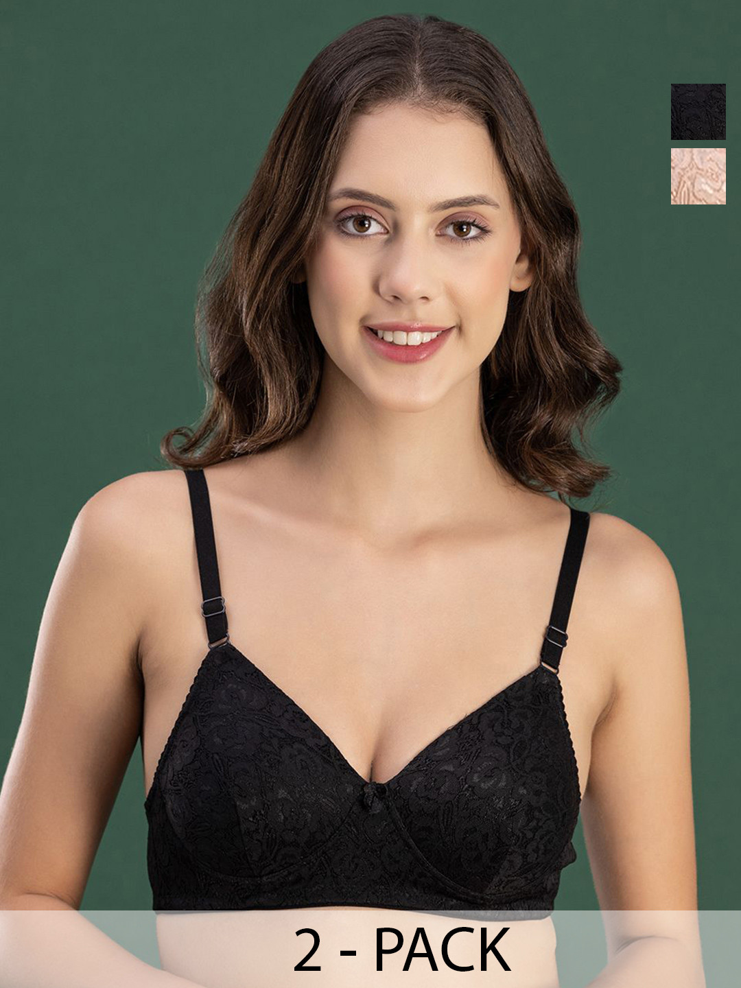 DressBerry Women Pack Of 2Self Design Floral Medium Coverage Heavily Padded T-shirt Bra