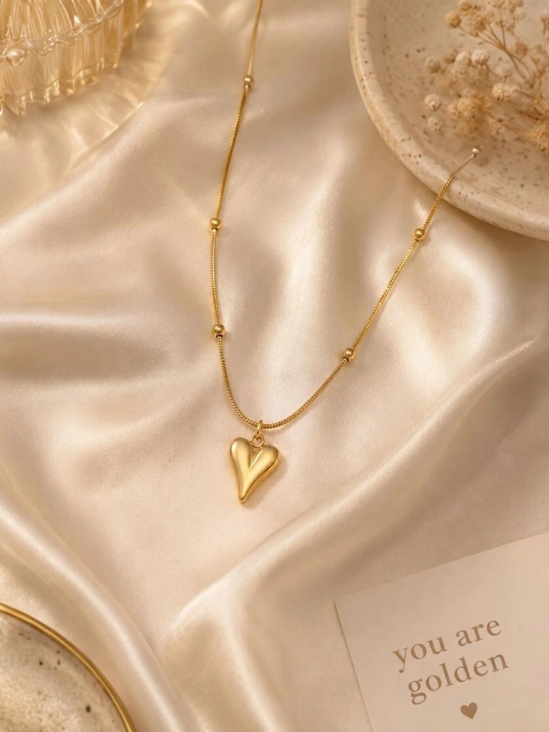 JYARSH Women Gold Plated Anti-Tarnish Stainless Steel Minimal Heart Pendant Necklace