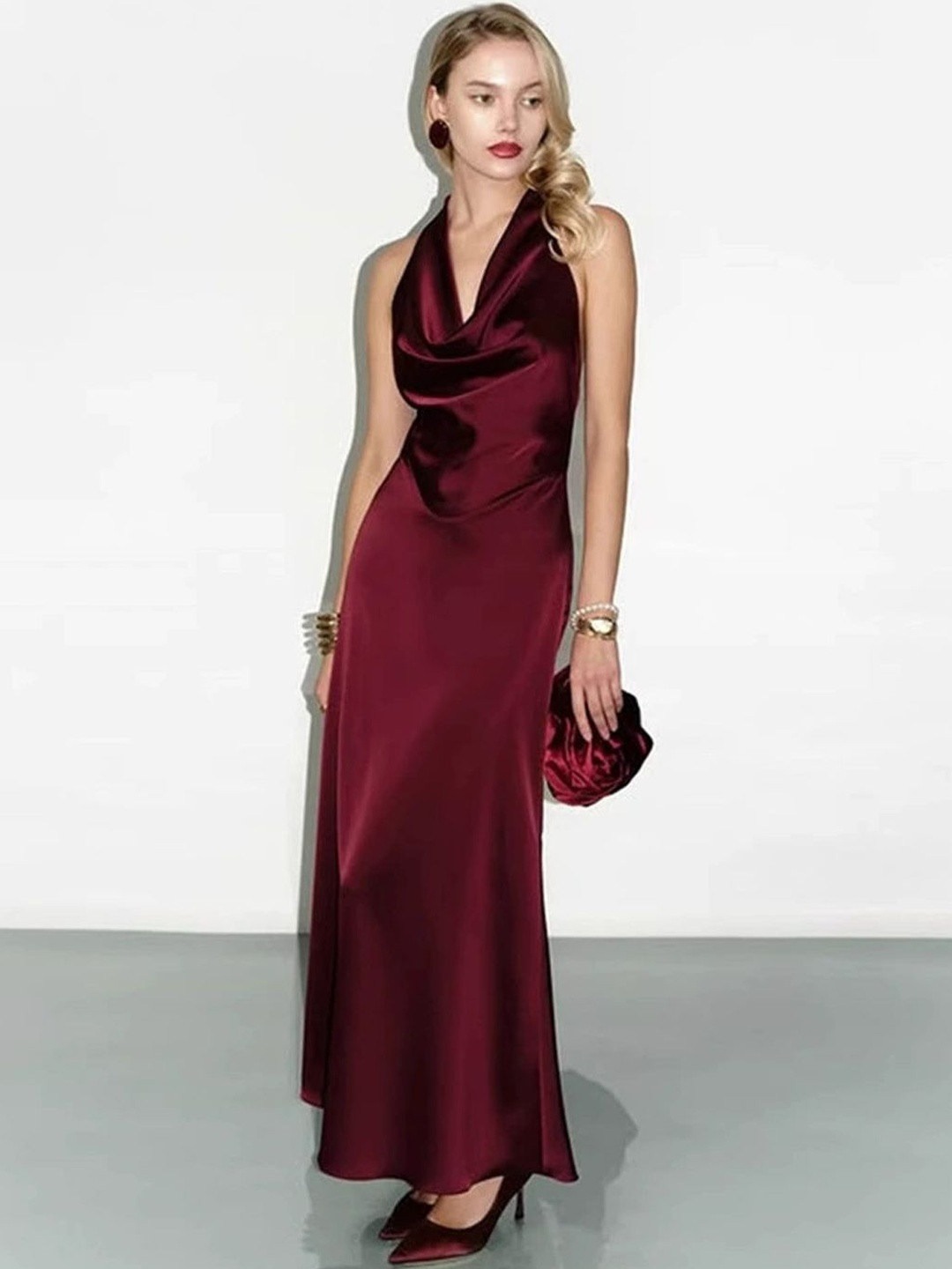 DressBerry Cowl Neck Sheath Maxi Dress